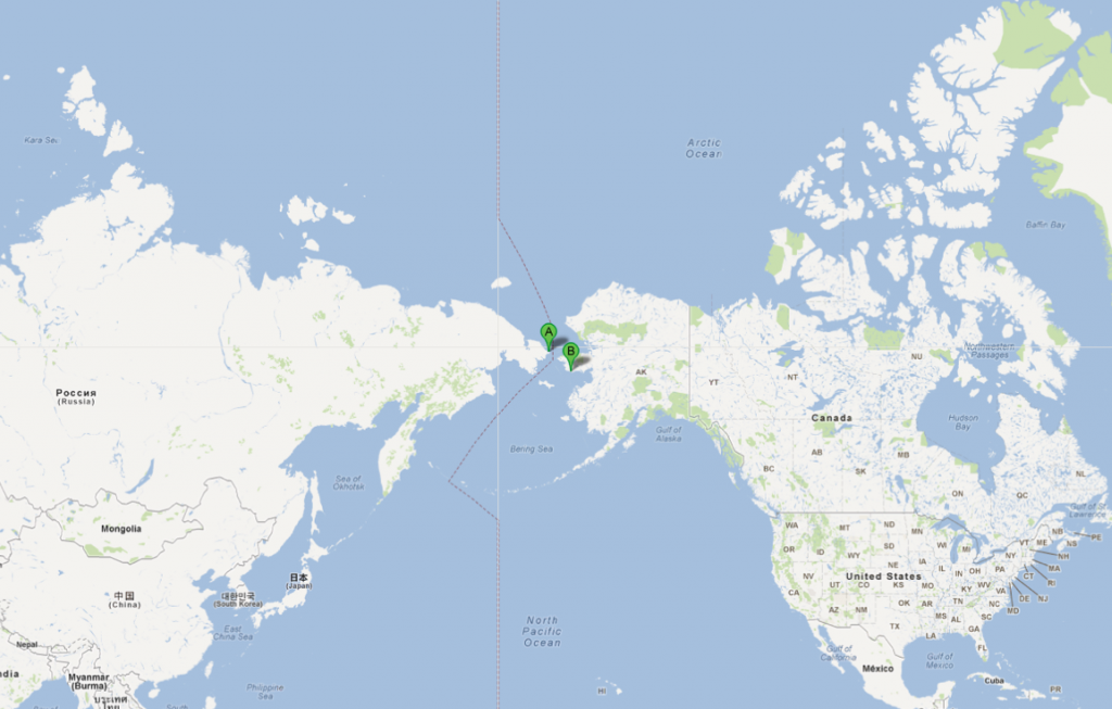 spoorlijn, kaart, Uelen, Nome, VS, Rusland