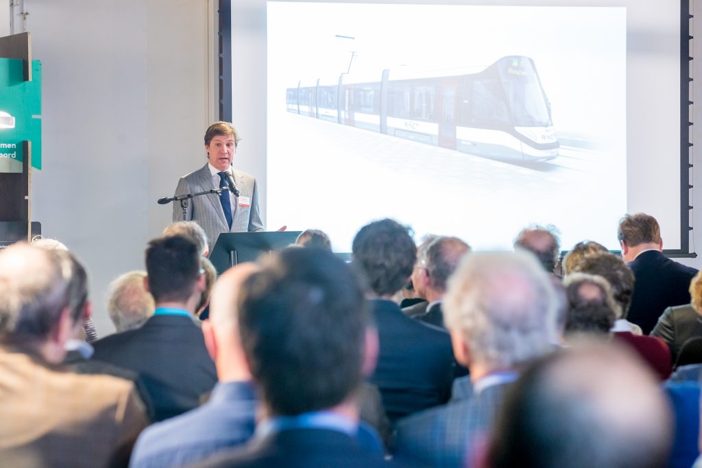 Wethouder Verkeer en Vervoer Amsterdam Pieter Litjens tijdens de Dag van de Light Rail 2018. Foto: Railforum.