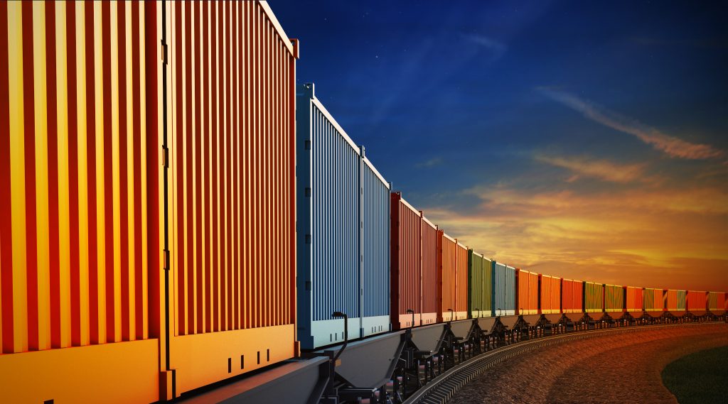 Een containertrein, bron: Getty Images / Istockphoto