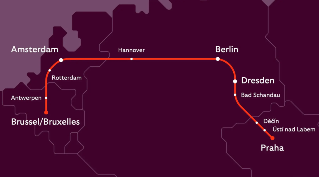 De route van de geplande eerste nachttrein van European Sleeper